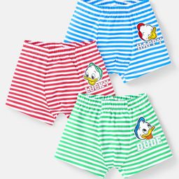 Babyhug Disney Interlock Knit Mid Thigh Length Striped Briefs With Donald Duck Design Pack of 3 - Red Blue & Green-image-72