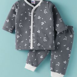 Ben Benny Fleece Knit Full Sleeves Winter Night Suit with Floral Print - Grey-image-77