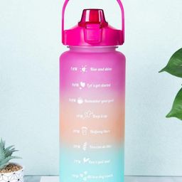 House Of Quirk 2 L 3D Sticker Water Bottle With Straw Unbreakable Sports Water Bottles With Handle Leak Proof Drinks Bottle Bpa Free For Gym Fitness Outdoor Sports - Magenta/Orange/Green - Plastic-30