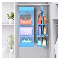 Kuber Industries Pack of 2 Hanging Organizer | 6 Pocket Storage Hanger | Handbag Organizer | Hanging Purse for Wardrobe | Transparent Clutch Organizer | Handbag Storage For Closet | Sky Blue-27