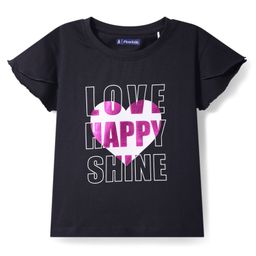 Pine Kids Cotton Knit Half Sleeves T-Shirt With Love Happy Time Foil Text Print - Black-image-48