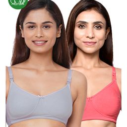 Inner Sense Organic Cotton Pack Of 2 Solid Antimicrobial Soft Feeding Bras - Multi Colour-image-86