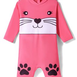 KIDLINGSS Full Sleeves Cat Printed & Applique Detailed Legged Swimsuit - Pink-image-97