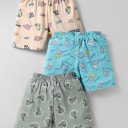 CUCUMBER Sinker Knit Above Knee Length Shorts With Beach & Nautical Print Pack of 3 - Grey & Light Blue-image-68