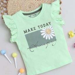 BABY NATION Cotton Frill Sleeves Make Today Amazing Text Printed Top - Green-image-88