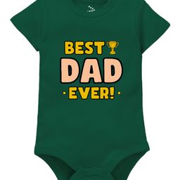 Zeezeezoo 100% Cotton Fathers Day Theme Half Sleeves Best Dad Ever Text Printed Onesie - Forest Green-image-89