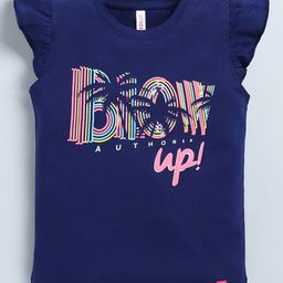 giniekids Cotton Frill Sleeves Blow Up Text Top - Navy Peony-image-80