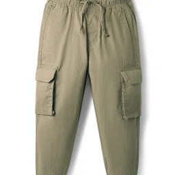Pine Kids Cotton Elastane Woven Full Length Solid Coloured Trouser With Cargo Pockets - Khaki-picture-23