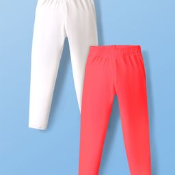 Pine Kids Cotton Knit Full Length Leggings Pack Of 2 - White & Red-image-73