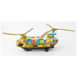 Fiddlerz Transparent Gear Transporter Helicopter Airplane Vehicle Toy with Lights Music & Bump & Go Mode (Random Colour) image 4