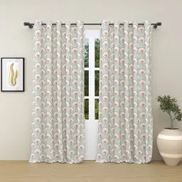 haus & kinder Beige & Pink 2 Pieces Floral Pure Cotton Room Darkening Door Curtains-image-44