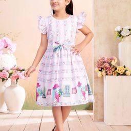 BAESD Girls Printed Bow Detail Flutter Sleeve Fit & Flare Dress-picture-12