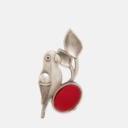Priyaasi Silver-Plated Faux Ruby Studded Oxidized Contemporary Parrot Studs image 5