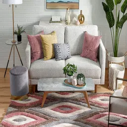 CARPETIFY Peach-Coloured & Grey Geometric Printed Anti-Skid Carpet image 2