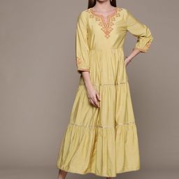 aarke Ritu Kumar Floral Embroidered Puff Sleeve A-Line Midi Dress-image-26