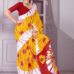 HERE&NOW Tie and Dye Pure Cotton Ikat Saree-image-26