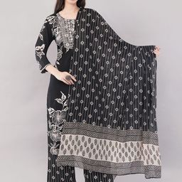 Nakhrelee Floral Printed Round Neck Pure Cotton Kurta With Palazzos & Dupatta-picture-18