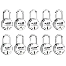 ALONE LOCKS Round 50 mm Steel Chrome 3 Keys Each Double Locking Padlock (Pack of 10)-35
