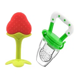 Joy Buzz Kids Set Of 2 Baby Food Feeder With Teether - Red & Green-81