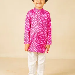 Jilmil Boys Bandhani Printed Mandarin Collar Straight Kurta With Pyjamas-image-81