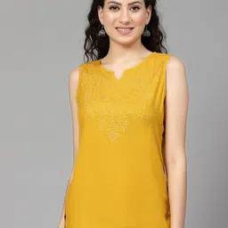 QAZMI Floral Embroidered Sleeveless Kurti-picture-17