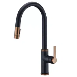 Jayna Single Lever Kitchen Mixer with Pullout Black & Rose Gold Finish Brass, BF 15-43