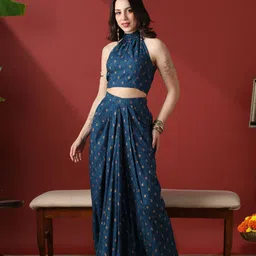 Globus Floral Printed Halter Neck Top With Skirt Co-Ords-picture-39