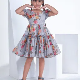 Soleilclo Floral Print Puff Sleeve Ruffled Georgette Fit & Flare Dress-picture-15