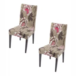 HOKIPO Set Of 2 Brown Printed Chair Covers-9