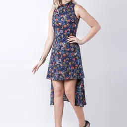 DELIS Floral Print Choker Neck Georgette A-Line Mini Dress-image-18