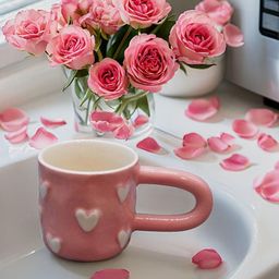 Kraftlik Handicraft Pink Printed Ceramic Glossy Cups Set of Cups and Mugs-2