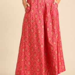 De Moza Women Ethnic Motifs Printed Pleated Wide Leg Regular Trousers-image-46