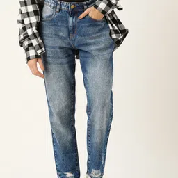 Mast & Harbour Women Relaxed Fit Mildly Distressed Light Fade Pure Cotton Jeans-picture-18
