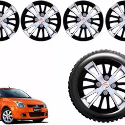 Auto Pearl CSDC44 R14 35.56 cm (14 Inch) PPress Type Wheel Hubcap with Retention Ring Glossy White Black Wheel Cover for Maruti Swift (Set of 4)-image-96