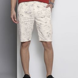 The Indian Garage Co Men Cream-Coloured Printed Slim Fit Cotton Chino Shorts-picture-13