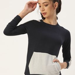 ARISE Women Navy Blue & White Colourblocked Sweatshirt-image-73