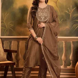 Sangria Sequin Embroidered A-Line Kurta & Trousers With Dupatta-12