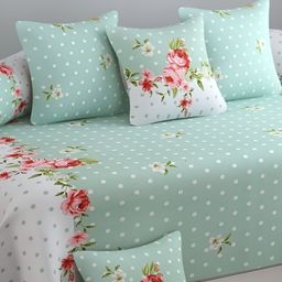 AUSIEE Set Of 8 Green Floral-Printed Cotton Diwan Set-1