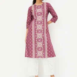 max Geometric Printed Round Neck Straight Kurta-2