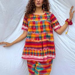 Chidiyaa Checked Cotton Longline Top-image-17