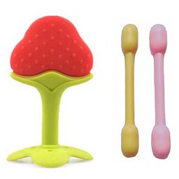 Enorme Silicone Strawberry Fruit Shaped Teether with Dumbler Teether - Multicolour-8