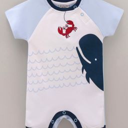 Wonderchild Half Sleeves Whale & Crab Detail Sea Theme Romper - Blue-image-32