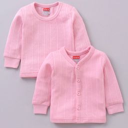Babyhug Full Sleeves Front Open and Pullover Solid Color Thermal Wear Pack Of 2 - Pink-picture-11