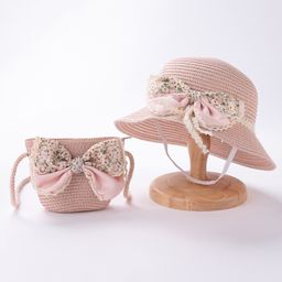 Babyhug Straw Hat Bow Design with Sling Bag - Pink-image-86