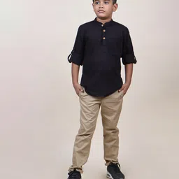 Jilmil Boy's Black Rolled Up Cotton Shirt - Black-picture-2