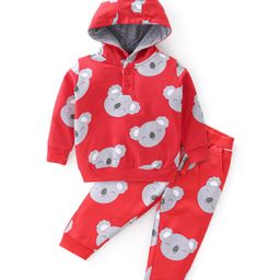 Babyhug 100% Cotton Full Sleeves Hooded T-Shirt & Lounge Pants With Koala Print - Red-image-37
