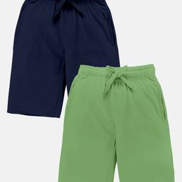 Kiddopanti Pack Of 2 Solid Shorts - Navy Blue & Quite Green-image-102