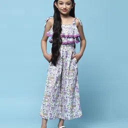 BIBA Sleeveless Animals Printed Cotton Jumpsuit - Purple-picture-7