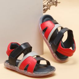 Tiny Bugs Colour Blocked Velcro Closure Sandals - Red & Navy Blue-image-50