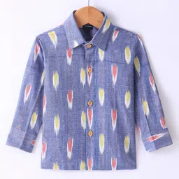 JAV Creations Full Sleeves Ikat Printed Shirt - Blue-picture-18